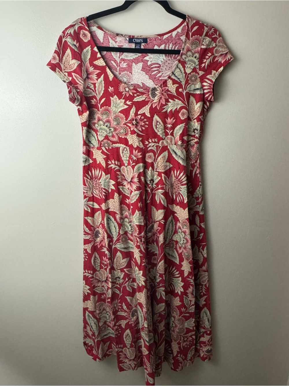 Chaps Red Floral Scoop Neck Midi Cotton Dress Summer Beach Resort Petite Large